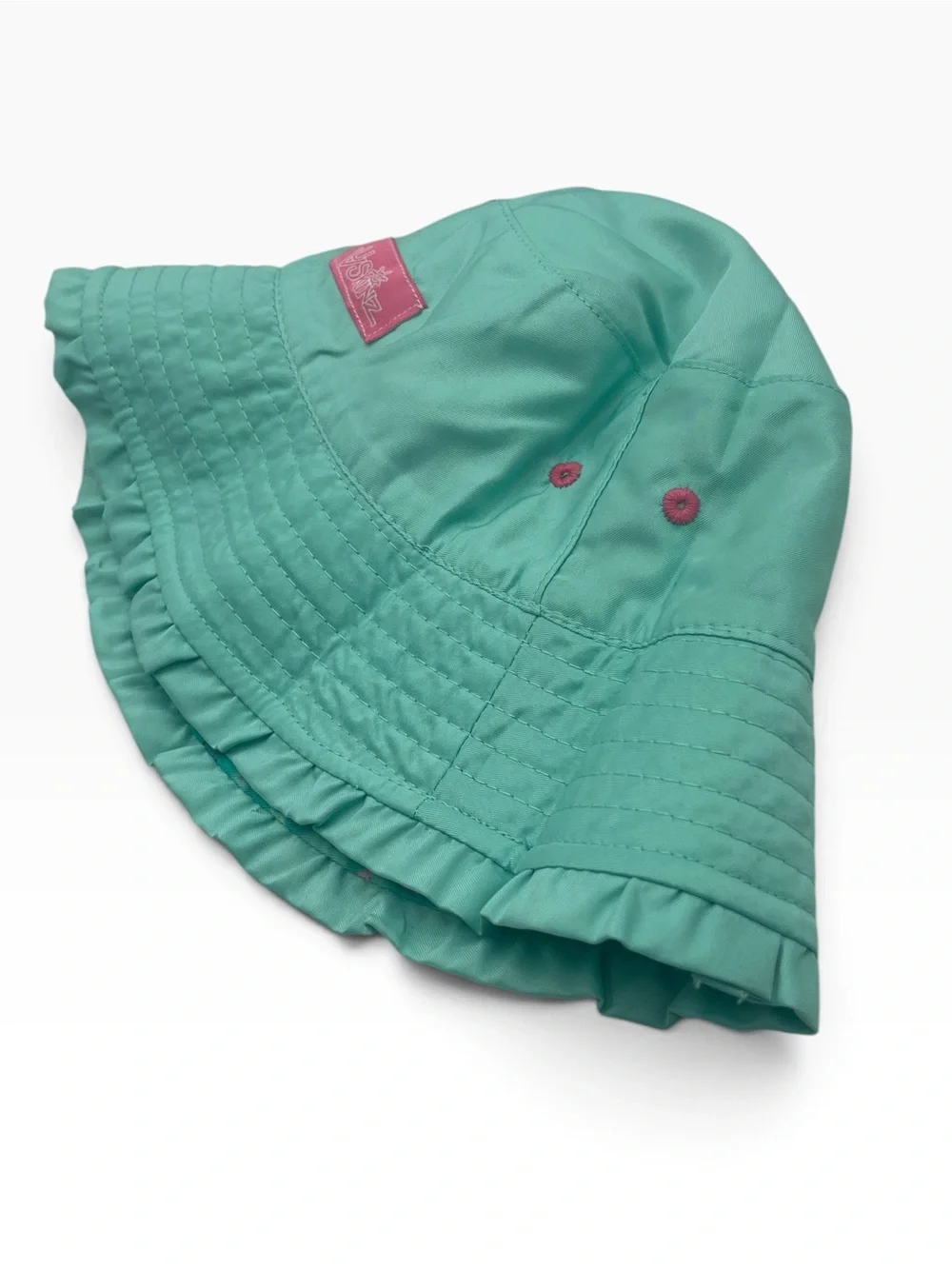 UV Skinz Girls Bucket Sun Hat Aqua Turquoise Pink Ruffled Brim UPF 50+ Small